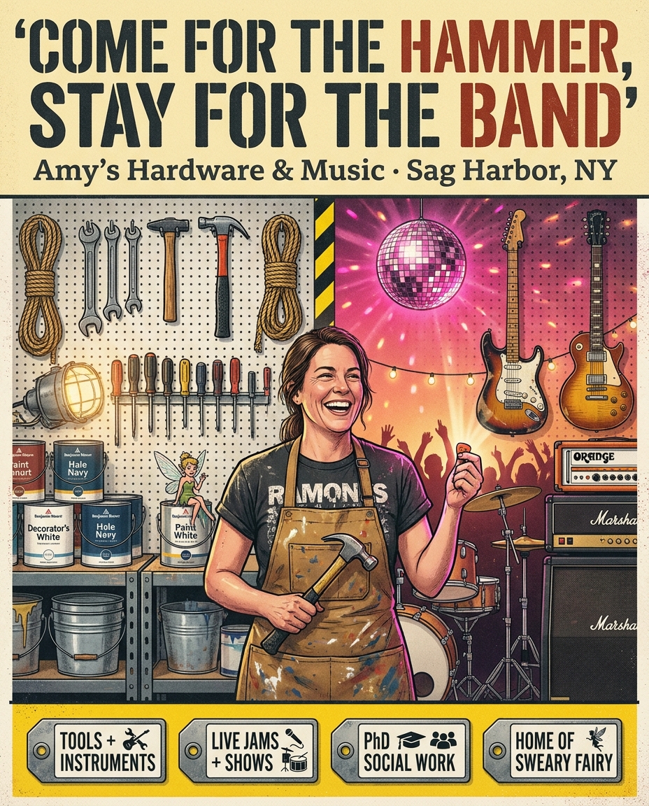Amy's Hardware and Music brand infographic poster